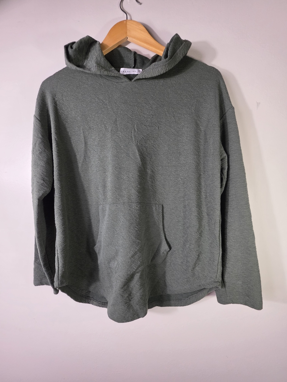Retrology Green Textured Long Sleeve  hoodie Top